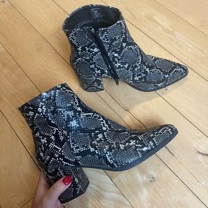 MADDEN GIRL | Black and Grey Snake Skin Pointed Toe Bootie